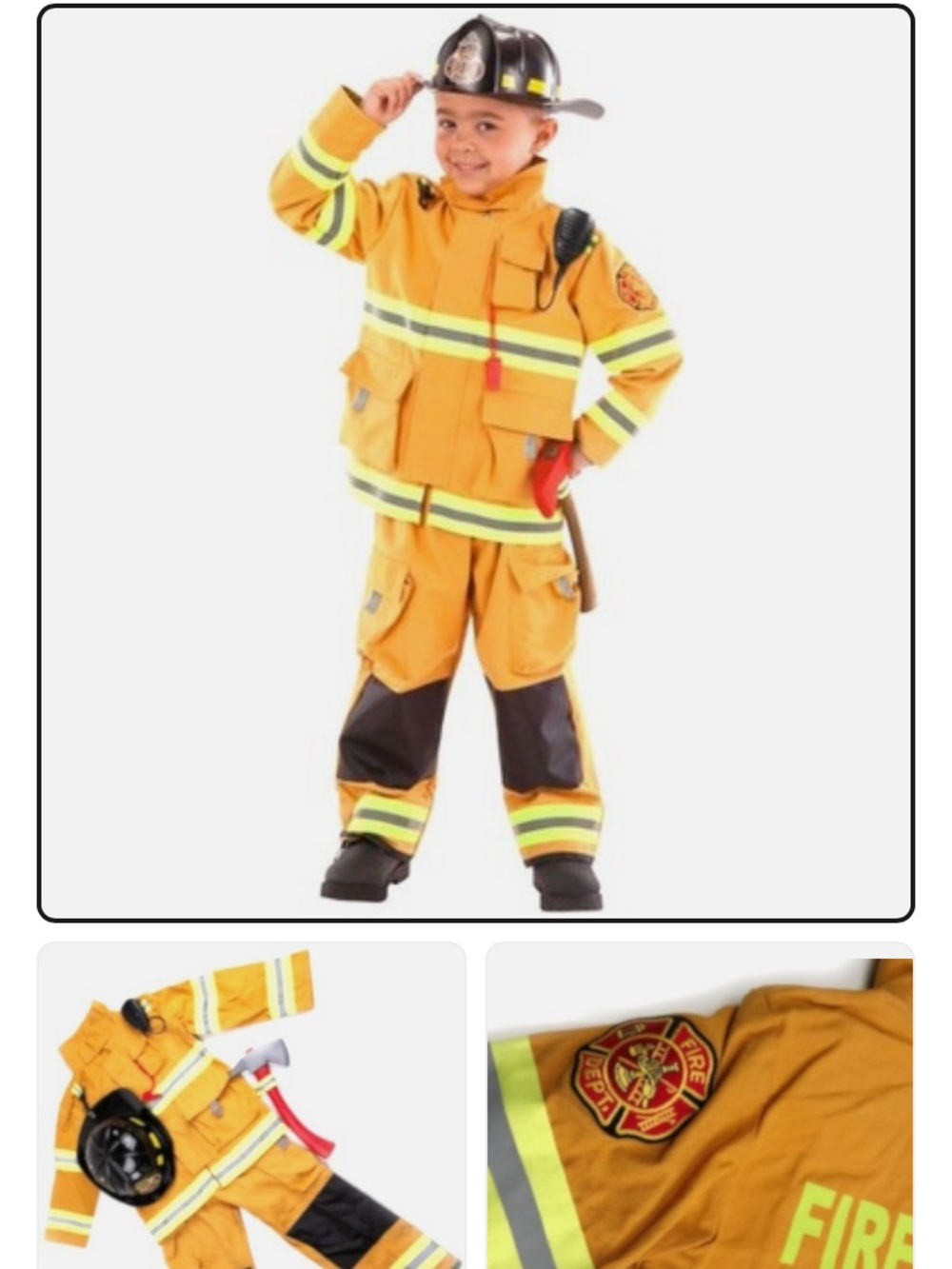 3-4T Kids Yellow Firefighter Costume with Reflective Stripes